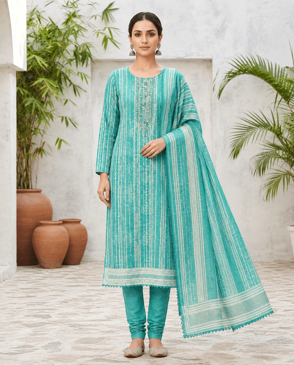 Aqua teal Cotton blend
