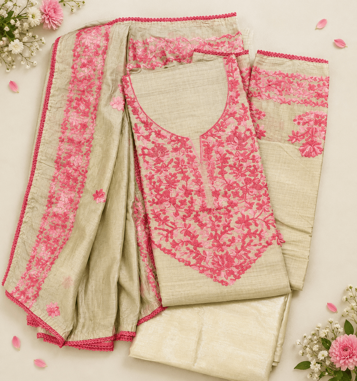 Beige Rose pink cotton silk blend