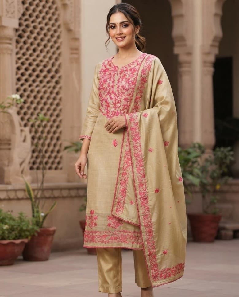 Beige Rose pink cotton silk blend
