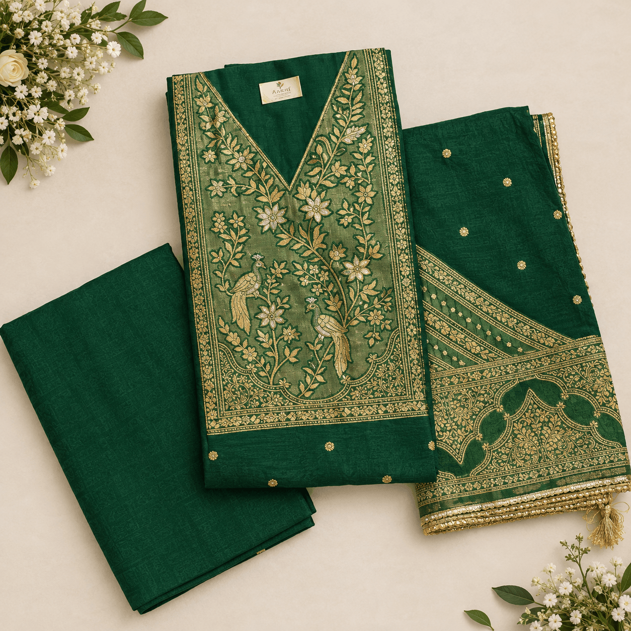 Bottle green chanderi silk