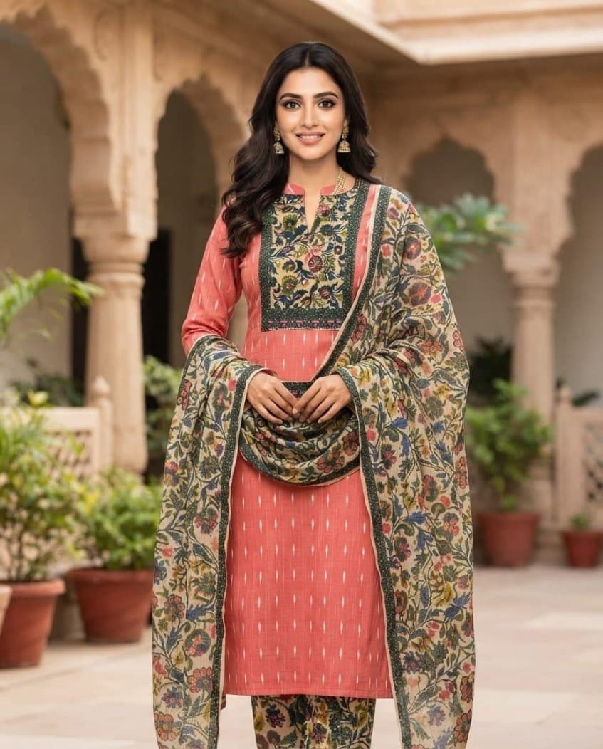 Coral pink pure cotton