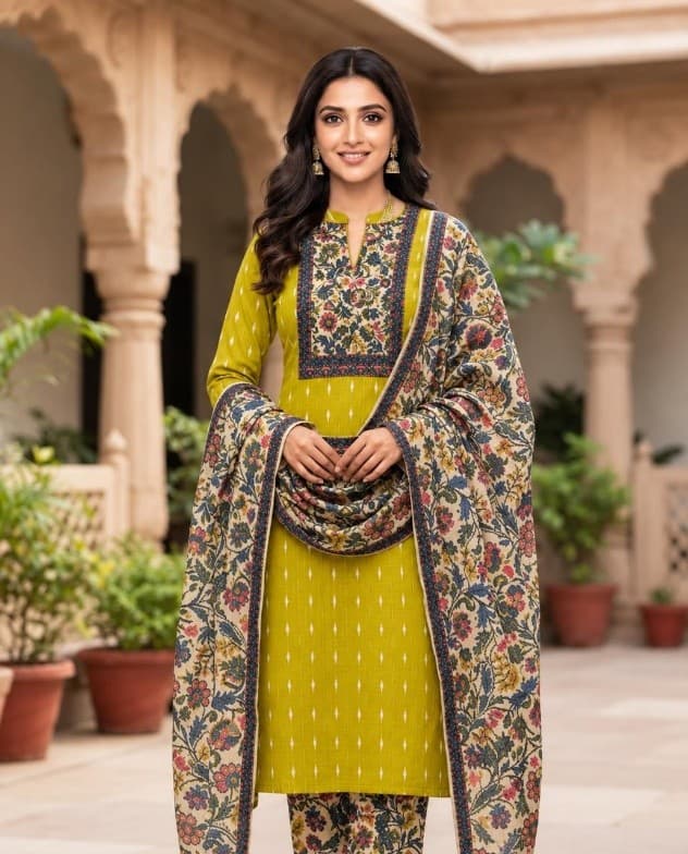 Lime mustard green pure cotton