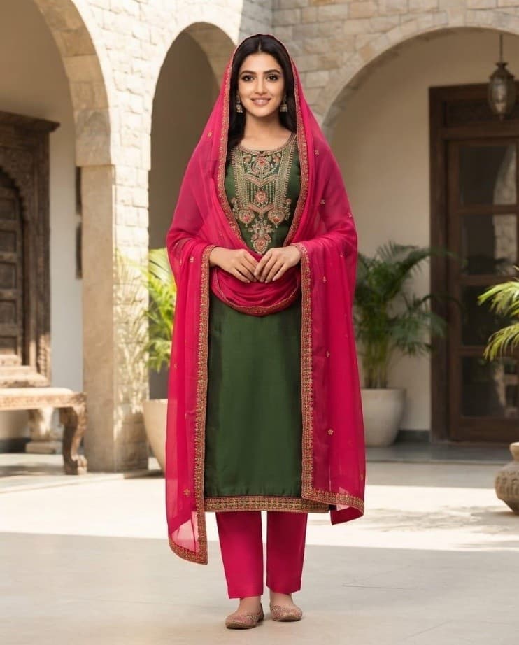 Moss green silk blend