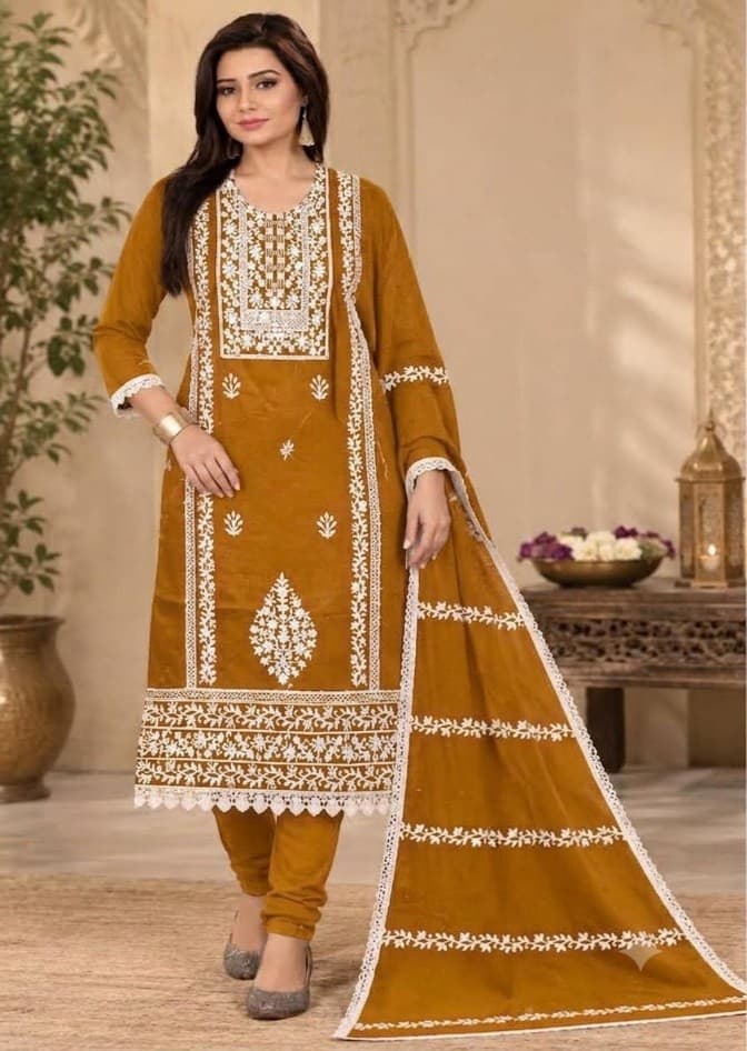 Mustard yellow chanderi silk blend
