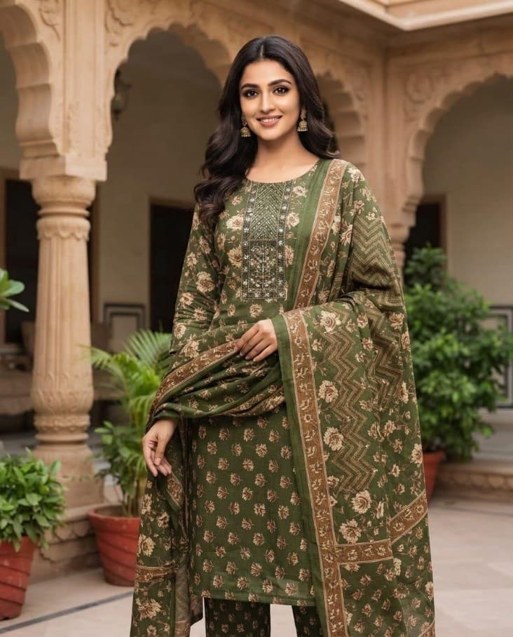 Olive green pure cotton
