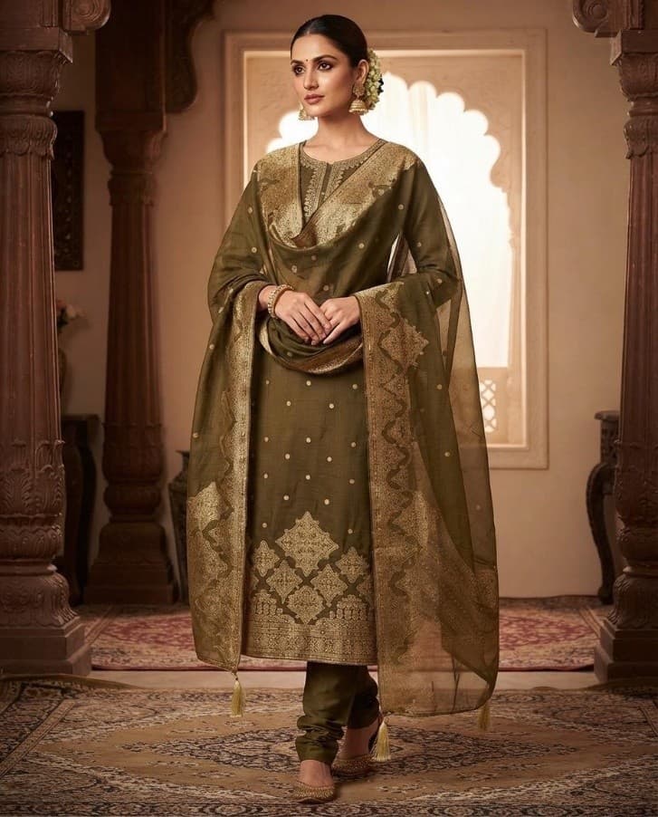 Olive green pure silk blend