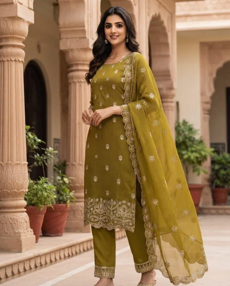 Olive green silk blend