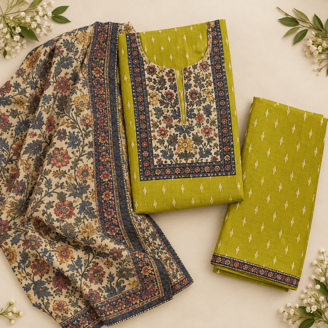 Lime mustard green pure cotton