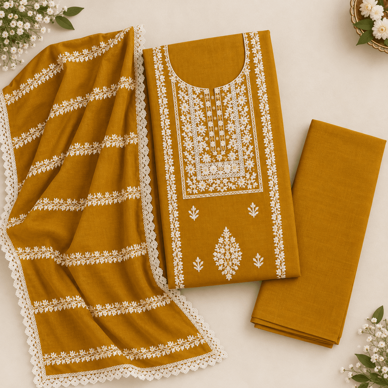 Mustard yellow chanderi silk blend